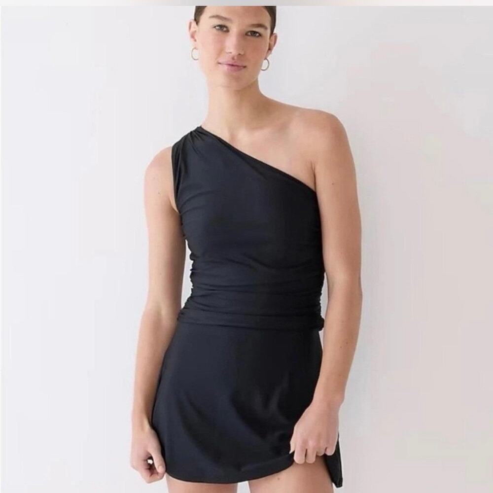 J.Crew Ruched one-shoulder swim dress black Size 4 Vacation Summer Beach